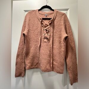 Charlotte Russe Soft Mauve Lace-Up Knit Sweater